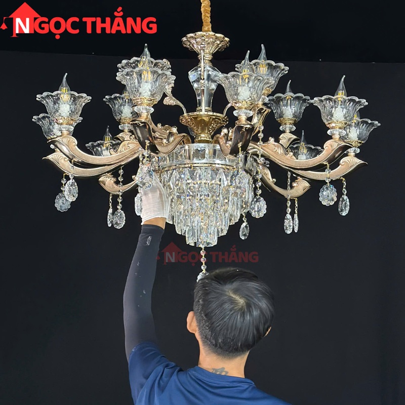 Đèn thả trần pha lê trang trí phòng khách phòng ngủ khách sạn LED vàng 220V 84W DC891T15 Ngọc Thắng - Ảnh 12
