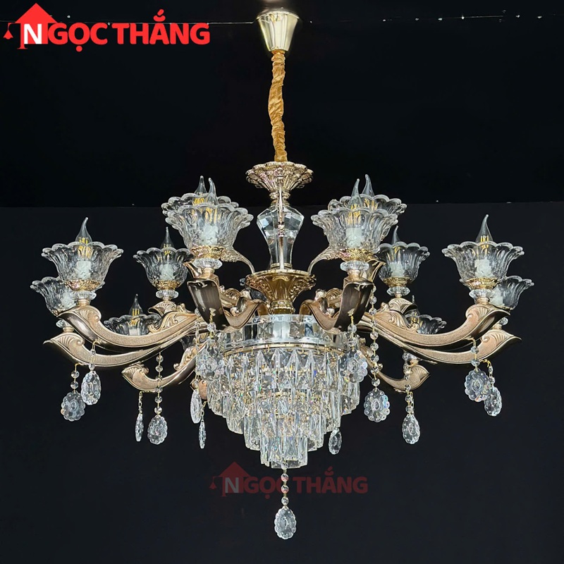 Đèn thả trần pha lê trang trí phòng khách phòng ngủ khách sạn LED vàng 220V 84W DC891T15 Ngọc Thắng - Ảnh 2