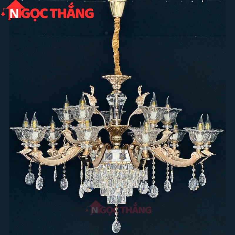 Đèn thả trần pha lê trang trí phòng khách phòng ngủ khách sạn LED vàng 220V 84W DC891T15 Ngọc Thắng - Ảnh 3