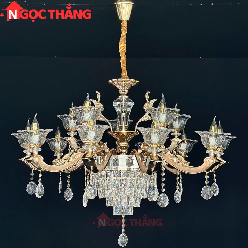 Đèn thả trần pha lê trang trí phòng khách phòng ngủ khách sạn LED vàng 220V 84W DC891T15 Ngọc Thắng - Ảnh 4
