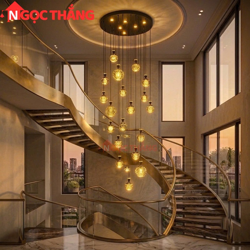 Đèn thả trần thủy tinh thông tầng 2m5 trang trí phòng khách sảnh khách sạn trong nhà 220V T2303 Ngọc Thắng