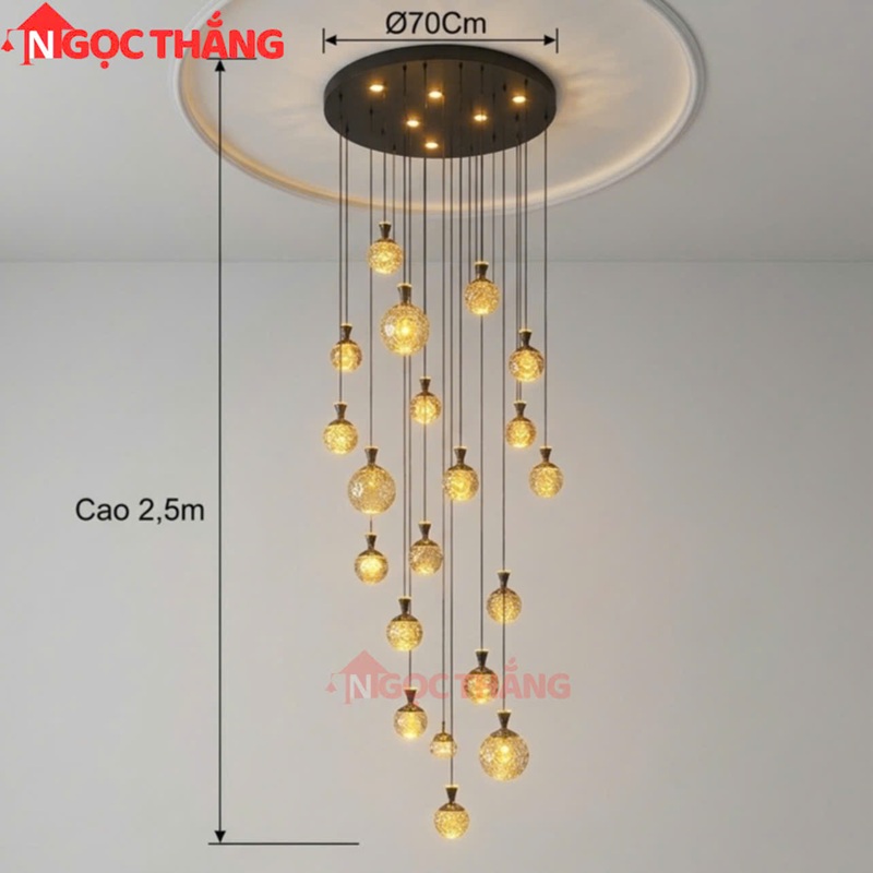 Đèn thả trần thủy tinh thông tầng 2m5 trang trí phòng khách sảnh khách sạn trong nhà 220V T2303 Ngọc Thắng - Ảnh 2