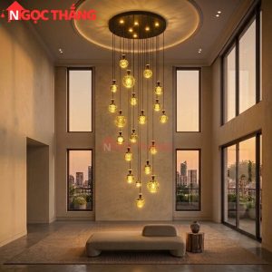 Đèn thả trần thủy tinh thông tầng 2m5 trang trí phòng khách sảnh khách sạn trong nhà 220V T2303 Ngọc Thắng - Ảnh 3
