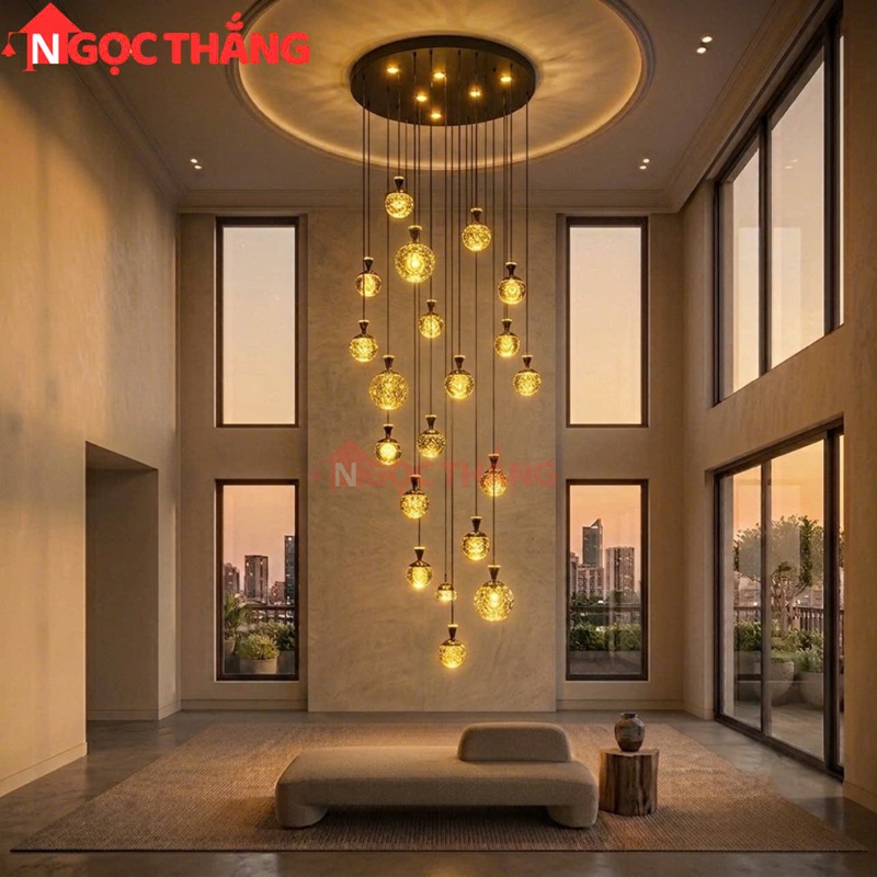 Đèn thả trần thủy tinh thông tầng 2m5 trang trí phòng khách sảnh khách sạn trong nhà 220V T2303 Ngọc Thắng - Ảnh 3