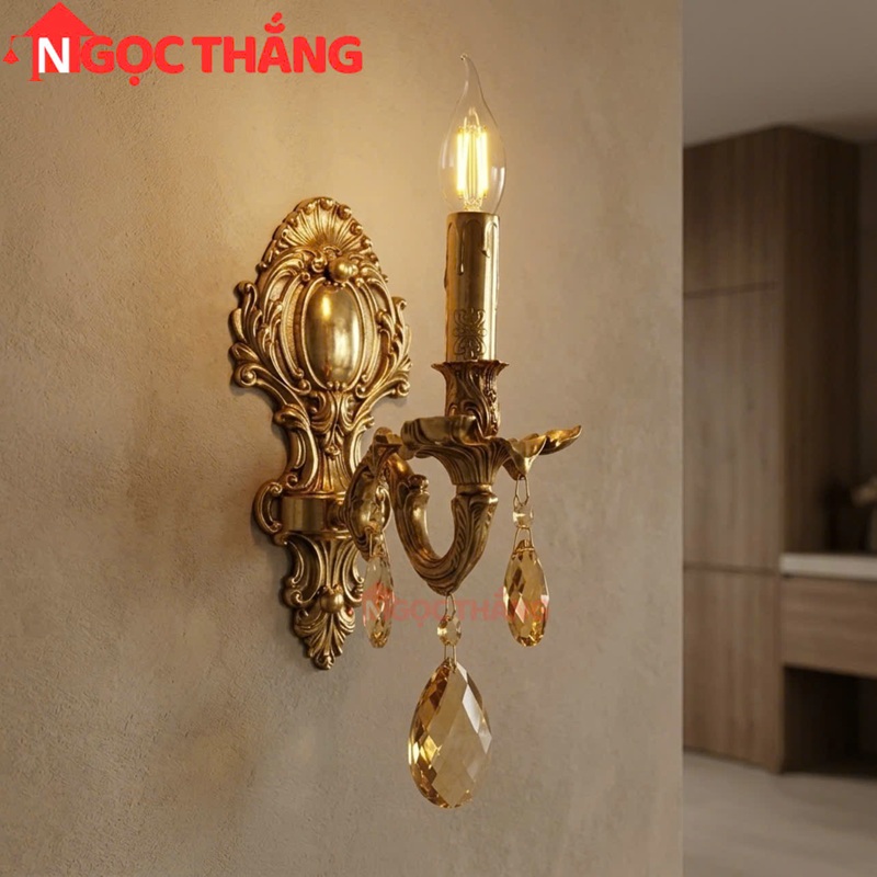 Đèn treo tường đồng nguyên chất cổ điển trang trí phòng khách phòng ngủ lối đi trong nhà LED vàng 4W 220V VDC0527T1 Ngọc Thắng