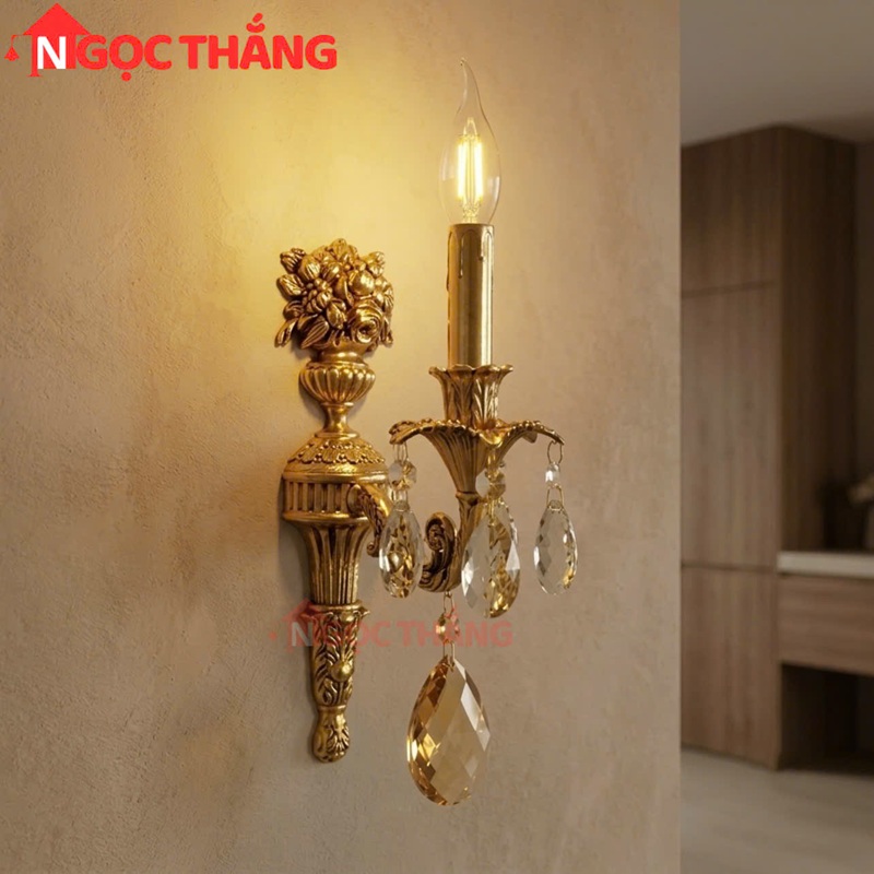 Đèn treo tường đồng nguyên chất cổ điển trang trí phòng khách phòng ngủ lối đi trong nhà LED vàng 4W 220V VDC2301T1 Ngọc Thắng