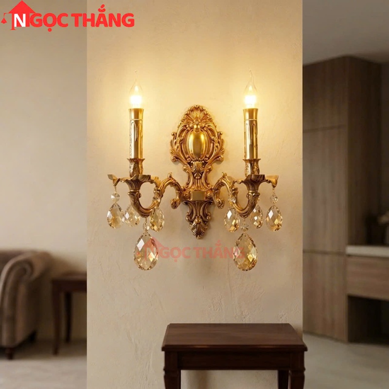 Đèn treo tường đồng nguyên chất cổ điển trang trí phòng khách phòng ngủ lối đi trong nhà LED vàng 8W 220V VDC0527T2 Ngọc Thắng